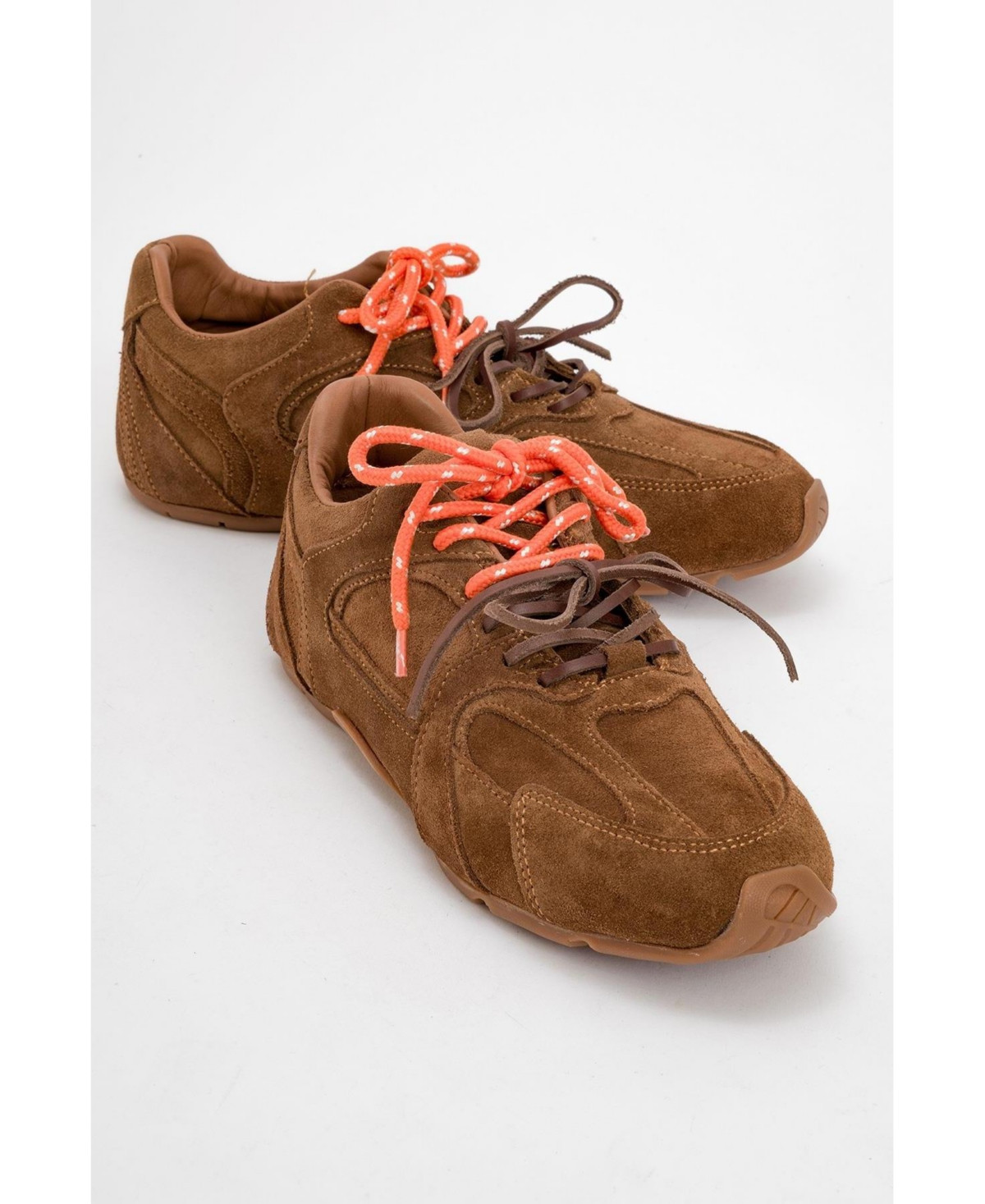 Selena Suede Leather Sneakers (Women) - Cognac brown suede leather | Macy's