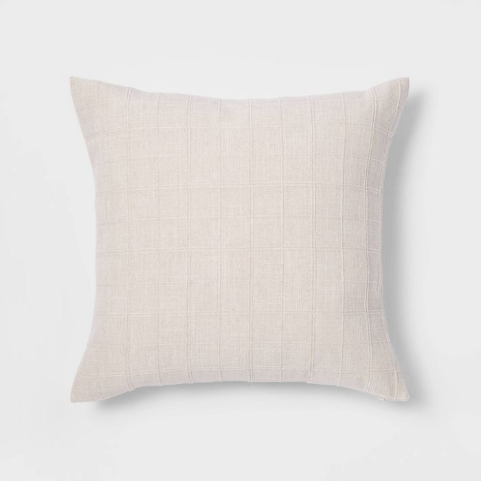 Oversized Woven Washed Windowpane Square Throw Pillow Cream - Threshold&#8482; | Target