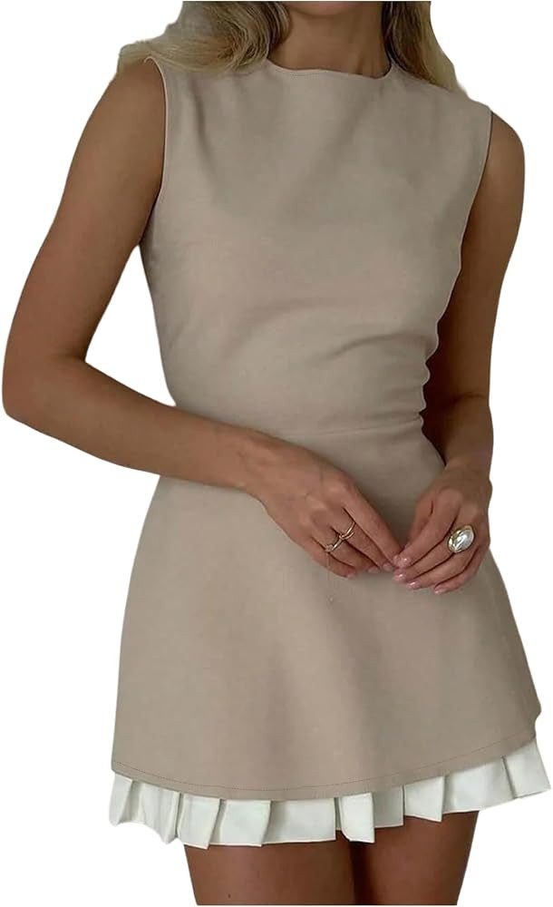 GORGLITTER Women's Pleated Mini Dress Sleeveless Birthday Blazer Dress | Amazon (US)