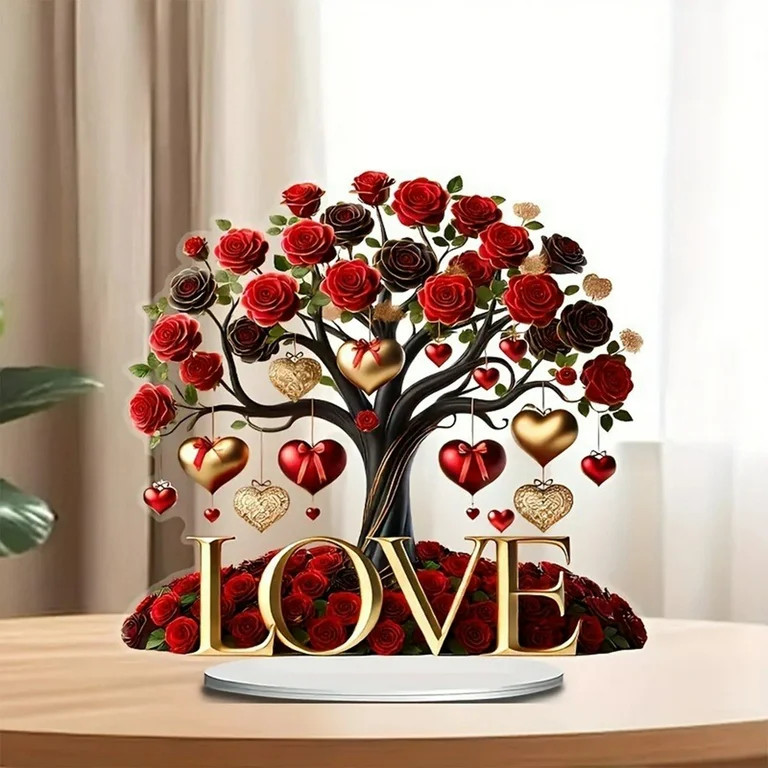 Valentine Decorations Valentine Tree Sign 2D Acrylic Plaque Love Heart Rose Tree Table Decor Roma... | Walmart (US)