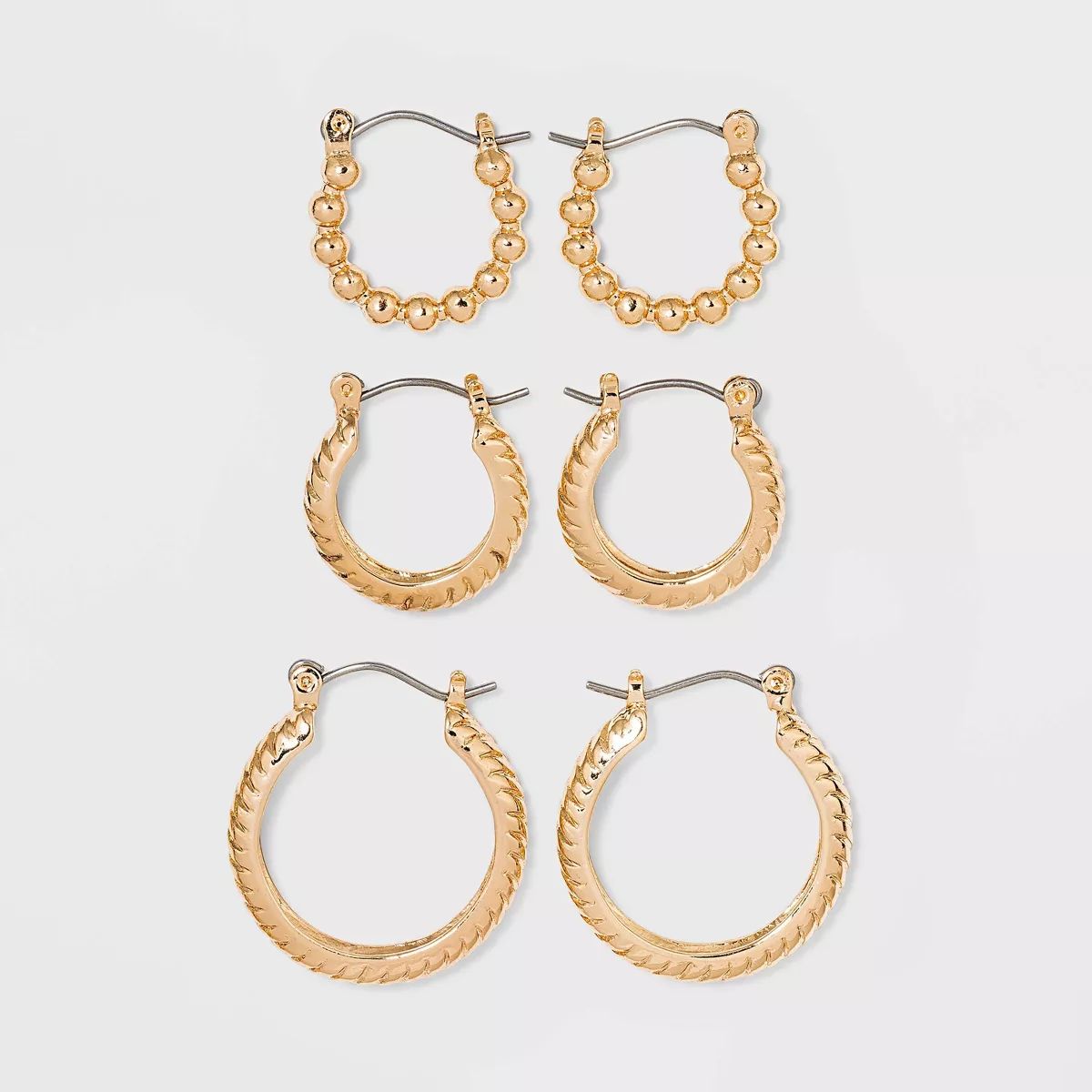 Multi Textured Hoop Trio Earring Set 3pc - A New Day™ Gold | Target