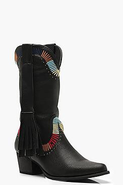 Stitch Detail Cowboy Boots | Boohoo.com (US & CA)
