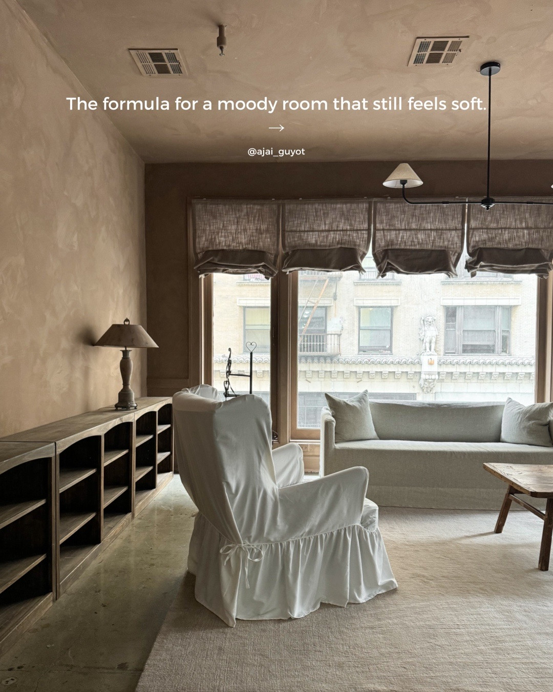 My formula for designing a moody room that still feels soft, warm, and inviting: brown limewashed walls, a color-drenched ceiling, dark wood, relaxed linen, sculptural lighting, and plenty of contrast.

Moody interiors don’t have to feel cold or heavy - the right textures and tonal balance can make a dark room feel like a hug.

#LTKHome