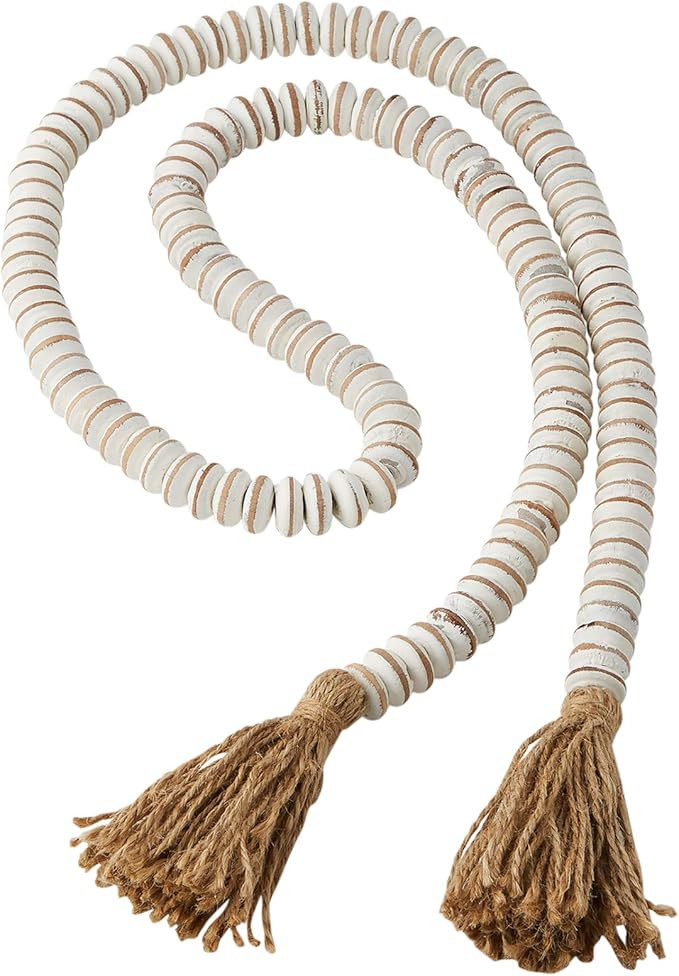 Mud Pie Wood Bead Garland, White | Amazon (US)