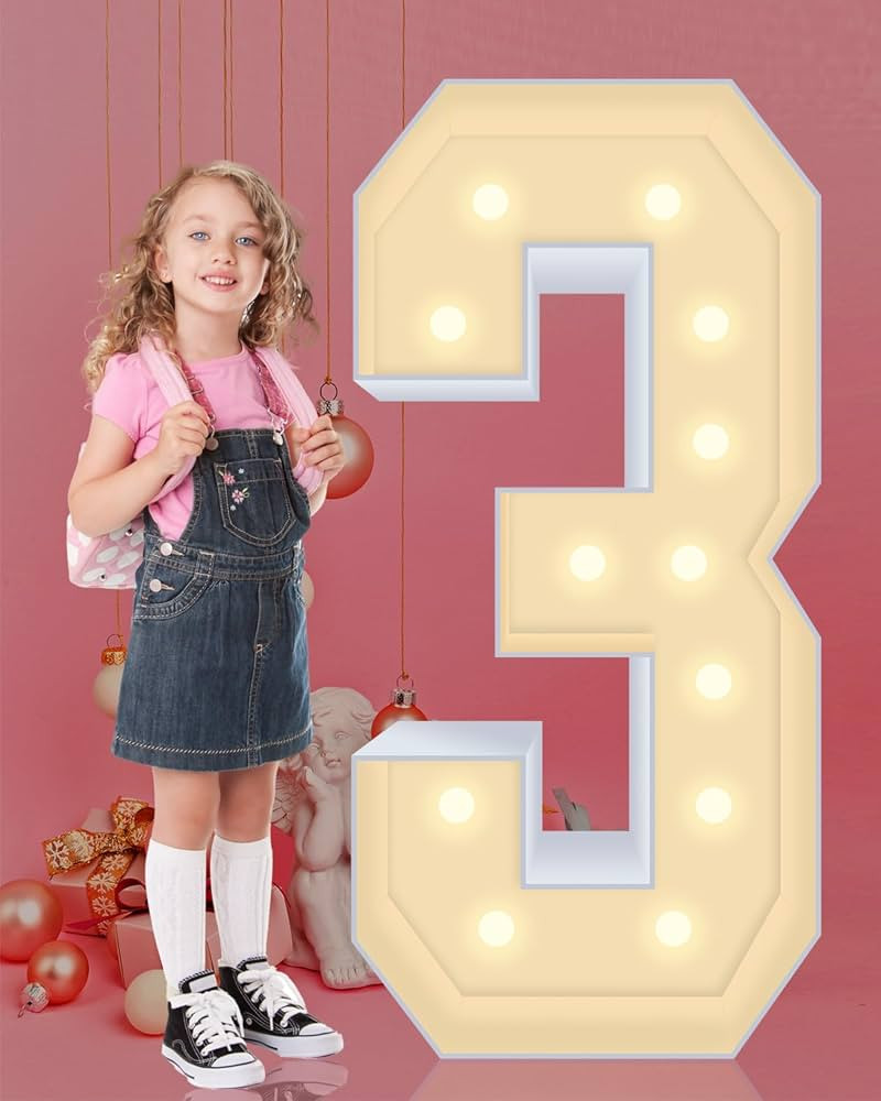 4ft Light up Marquee Numbers 3 Sign, Giant LED Mosaic Numbers for Balloons, No Tools Easy Setup, ... | Amazon (US)