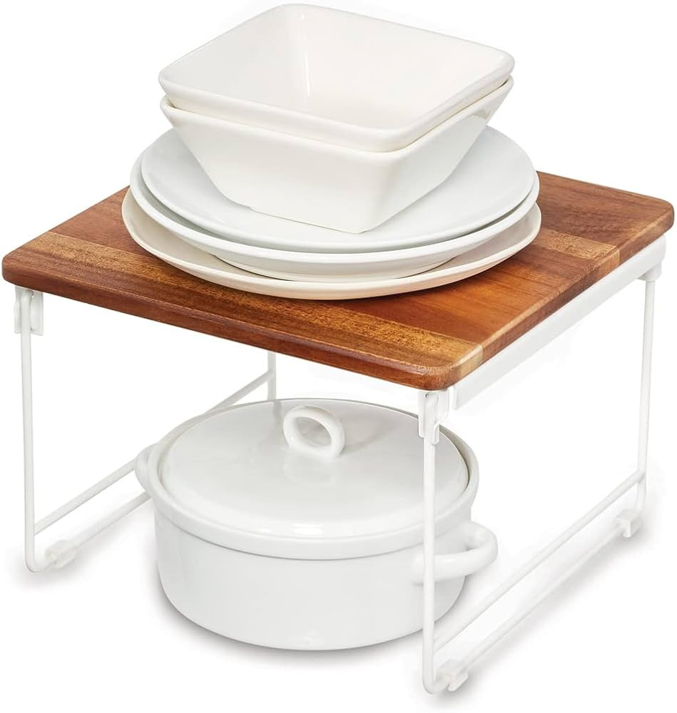 The Ría Safford Collection by iDesign Acacia Wood and Wire Plate Riser, 10" x 10", Coconut | Amazon (US)