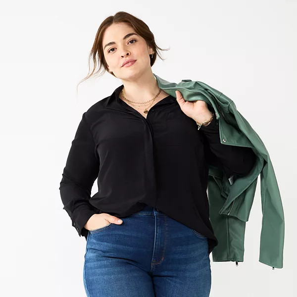 Plus Size Nine West Drapey Button Down Shirt | Kohl's