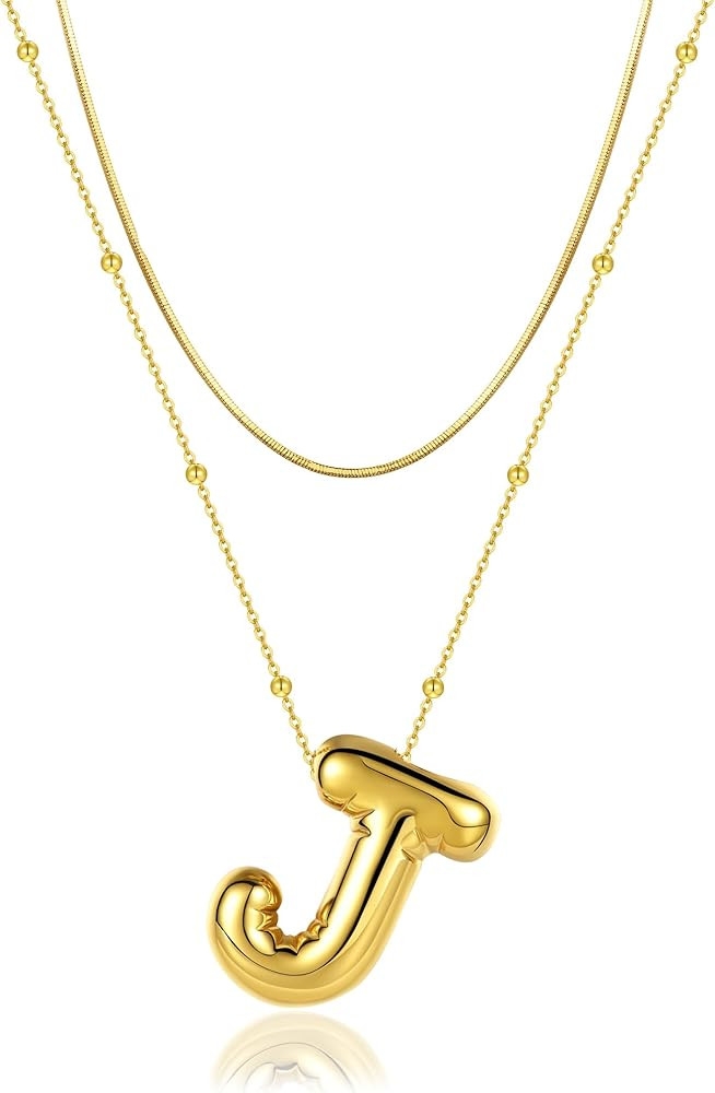 Initial Necklaces for Women Girls, Dainty Balloon Bubble Letter Necklace, Name Letter Alphabet Pe... | Amazon (US)