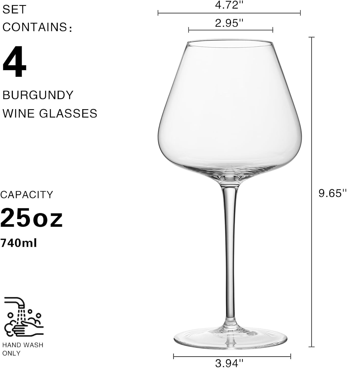 WOTOR Red Wine Glasses Set of 4-740ml Large Burgundy Wine Glasses with Long Stem, Hand Blown Crys... | Amazon (UK)