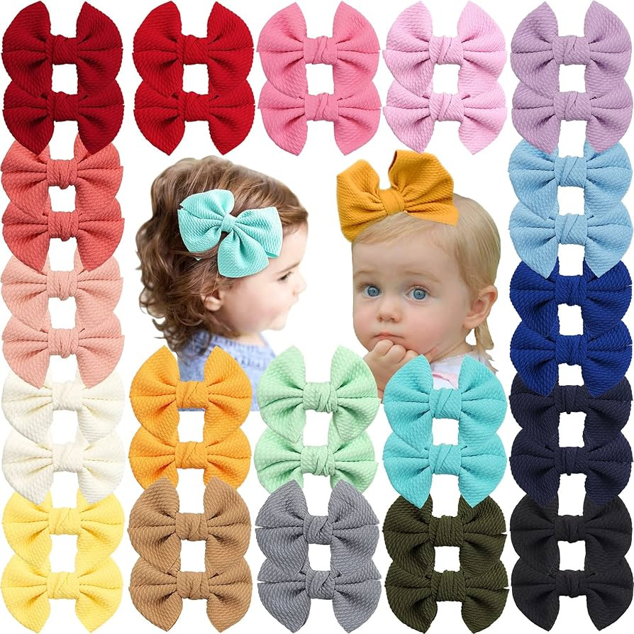 40PCS/ 20 Colors in Pairs 4 Inches Waffle Fabric Hair Bows Alligator Clips for Baby Girls Toddler... | Amazon (US)