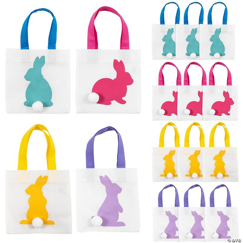 6" x 6" Mini Easter Bunny Silhouette Nonwoven Tote Bags -12 Pc. | Oriental Trading Company