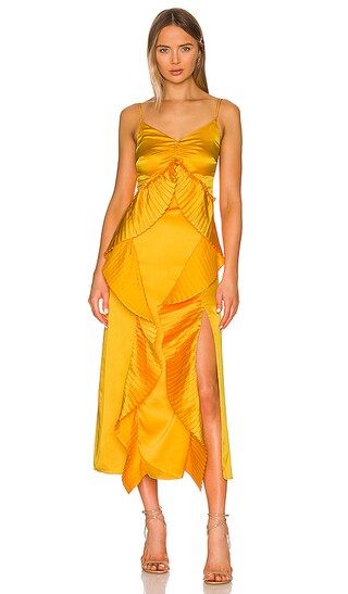 Leena Cami Pleated Slip Dress in Tuscany Yellow | Revolve Clothing (Global)