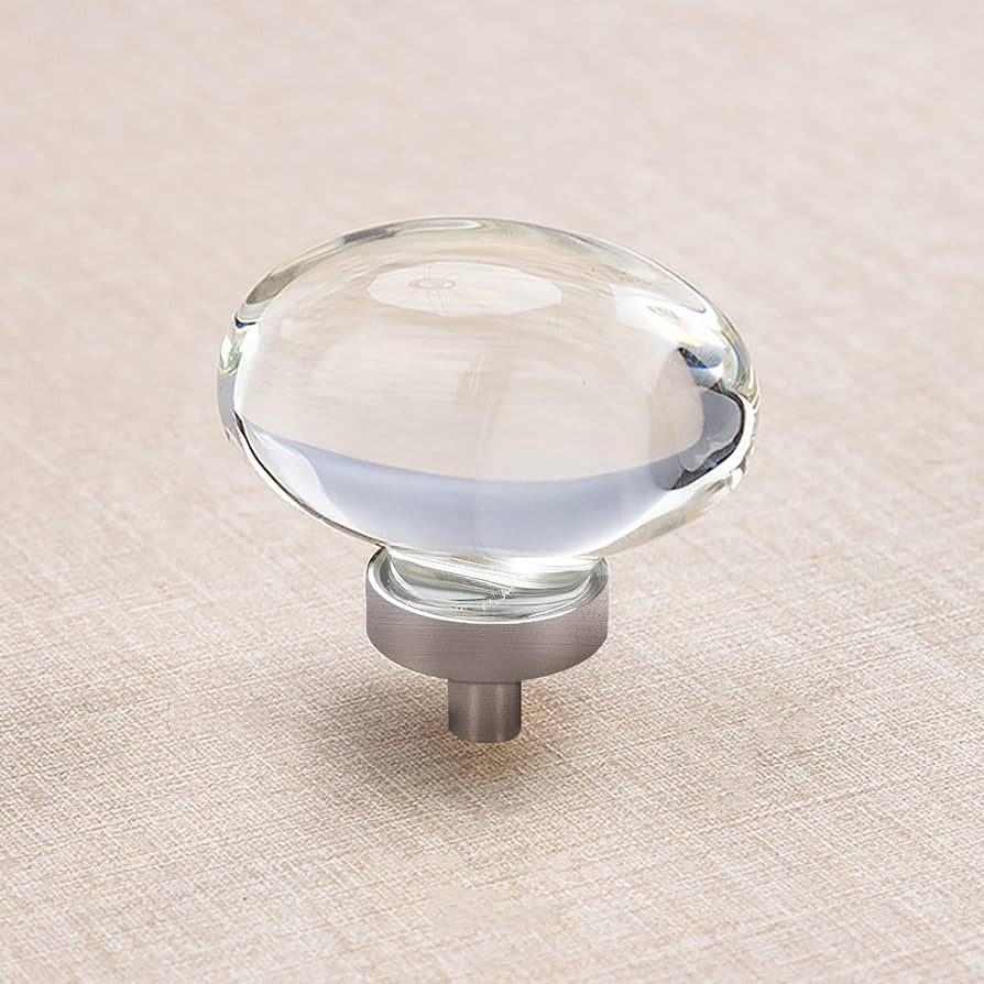 8 Pack Glass Cabinet Knobs and Pulls, Oval Crystal Knobs for Dresser Drawers, Brushed Nickel Kitc... | Amazon (US)