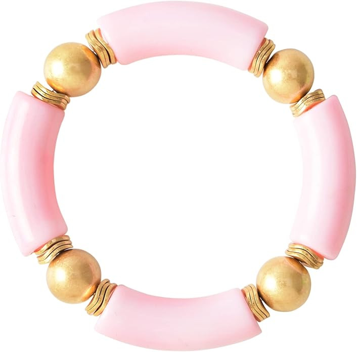 LALAPPLE Gold Plated Beaded Acrylic Bamboo Tube Bangle Bracelets for Women, Colorful Chunky Curve... | Amazon (US)