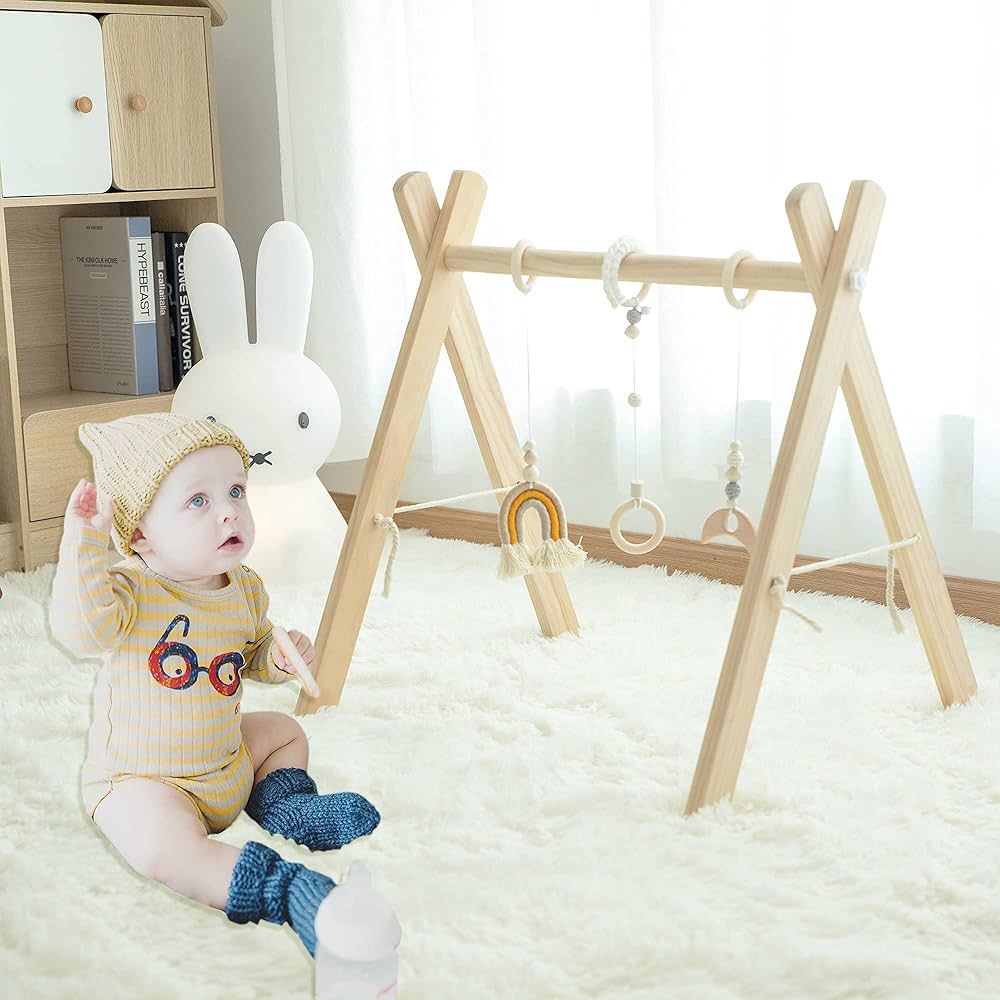 RONGFA Wooden Play Gym with 3 Toys - Baby Activity Gym Mobiles - Stylish Nursery Wooden Gym Stand... | Amazon (US)