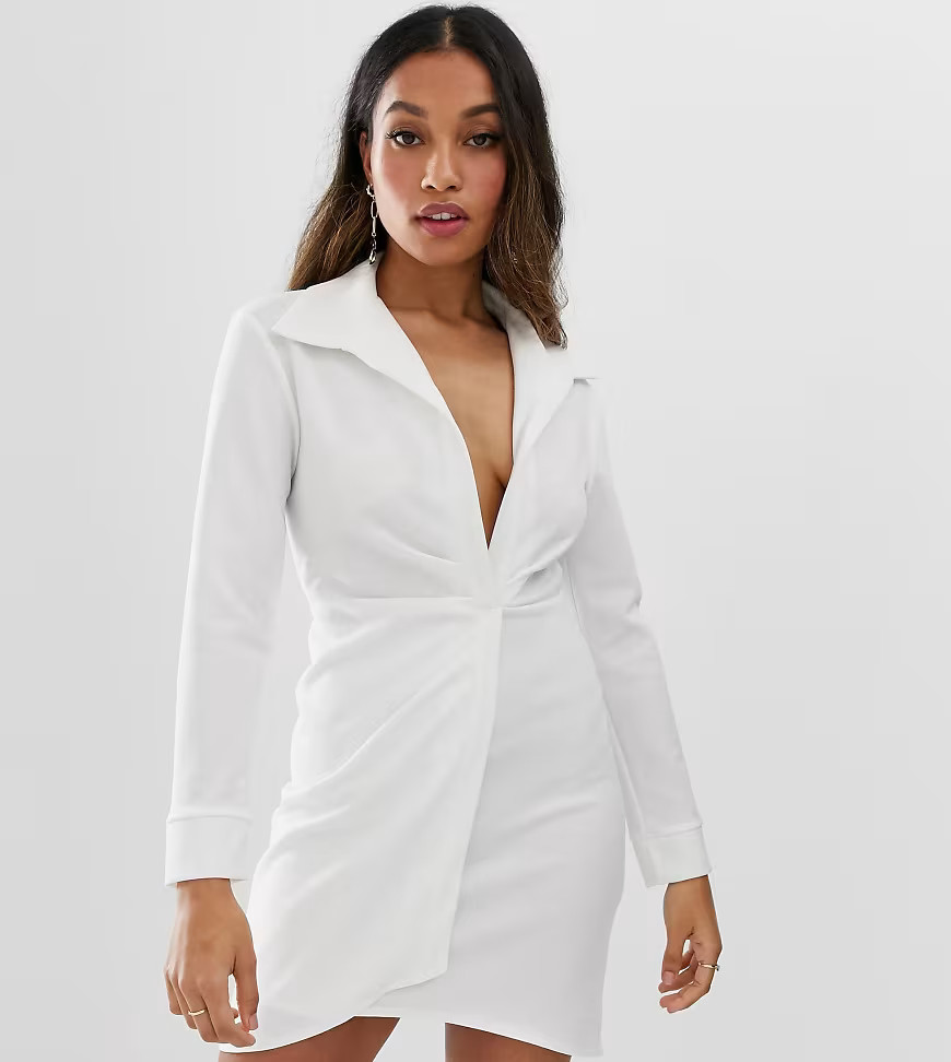 ASOS DESIGN petite sexy drape bodycon shirt dress-White | ASOS (Global)
