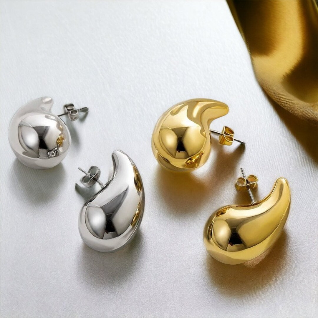 Bottega Drop Earrings, 18K Gold Plated, Water Tear Drop Chunky Earrings, Gold Teardrop Earrings, ... | Etsy (US)