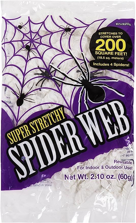 KANGAROO Stretchy Spider Web Party Decoration with 4 Fake Spiders - Halloween Decorations, Hallow... | Amazon (US)