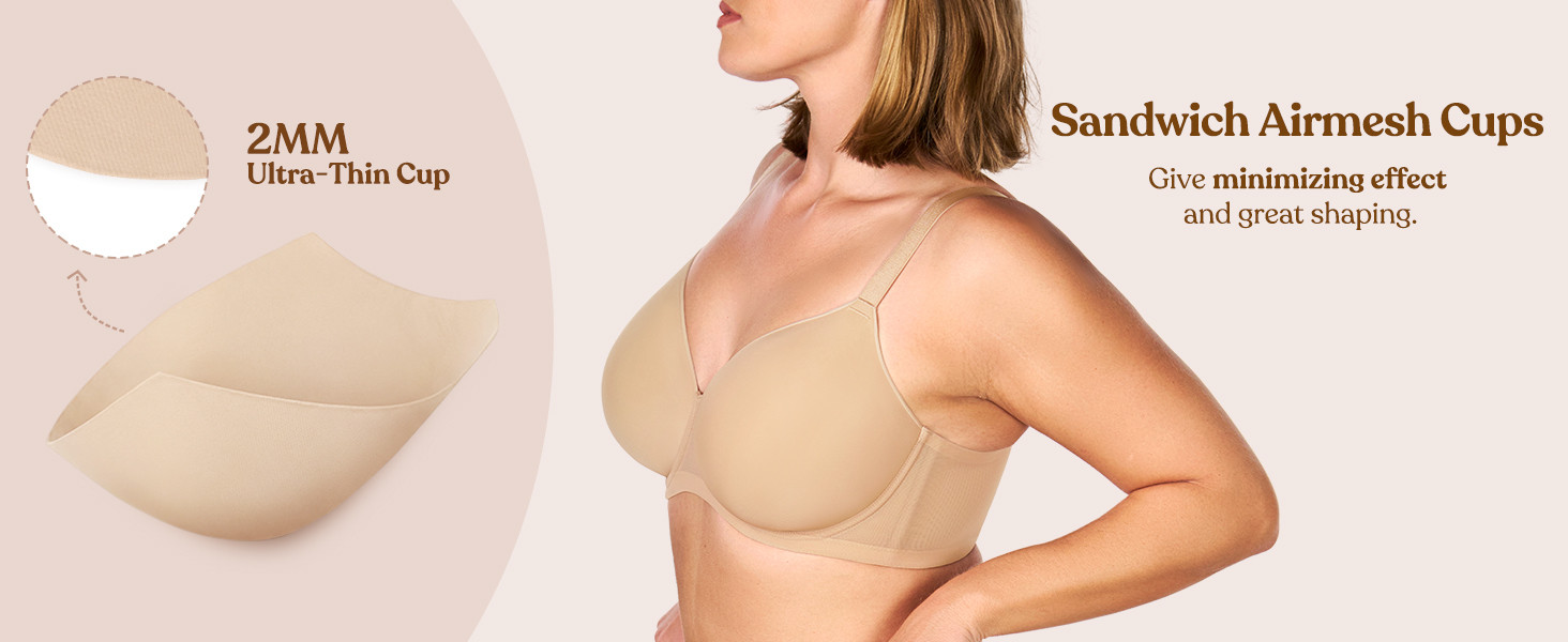HSIA Minimizer Bra for Women - Air Mesh T-Shirt Full Coverage Seamless Bra Plus Size Underwire Pa... | Amazon (US)