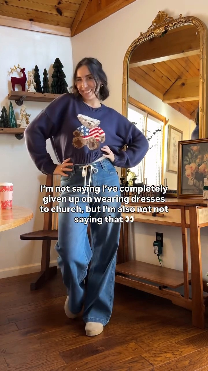 Sunday OOTD 🧸 Okay, maybe not forever... but at least until our Christmas play is over 🤪

Jeans + comfies only for now!
Bear sweater from target (looks like Ralph Lauren, lookalike, look for less)
Tie waist jeans, platform clogs 

#sundayootd #churchoutfit #falloutfitideas #comfycute #jeansoutfit

#LTKFindsUnder50 #LTKootd #LTKmomlife