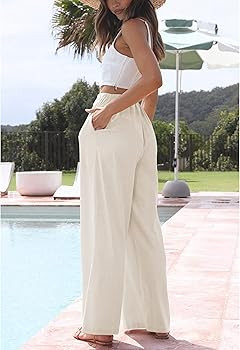 Women's Wide Leg Cotton Linen Pants High Waist Adjustable Tie Knot Lounge Trousers | Amazon (US)