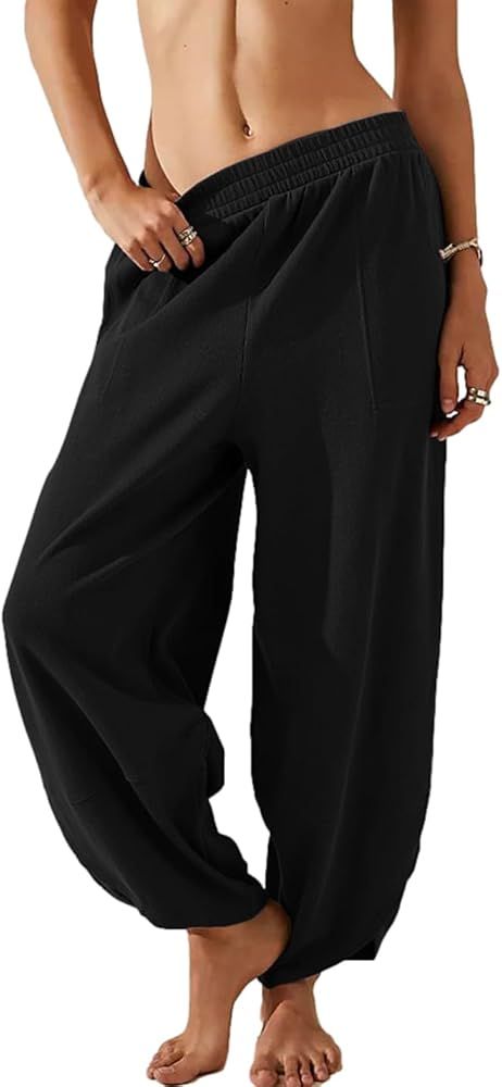 Peaceglad Womens Baggy Harem Pants Boho Elastic Waisted Wide Leg Palazzo Pants (S-XL) | Amazon (US)