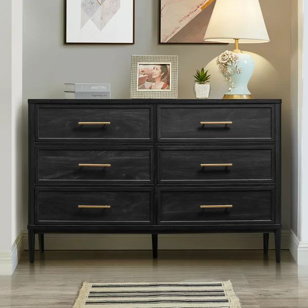 Better Homes & Gardens Oaklee 6- Drawer Dresser, Black Wood Finish - Walmart.com | Walmart (US)