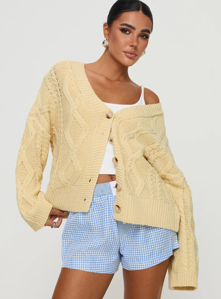 Daxtan Cable Cardigan Lemon | Princess Polly US