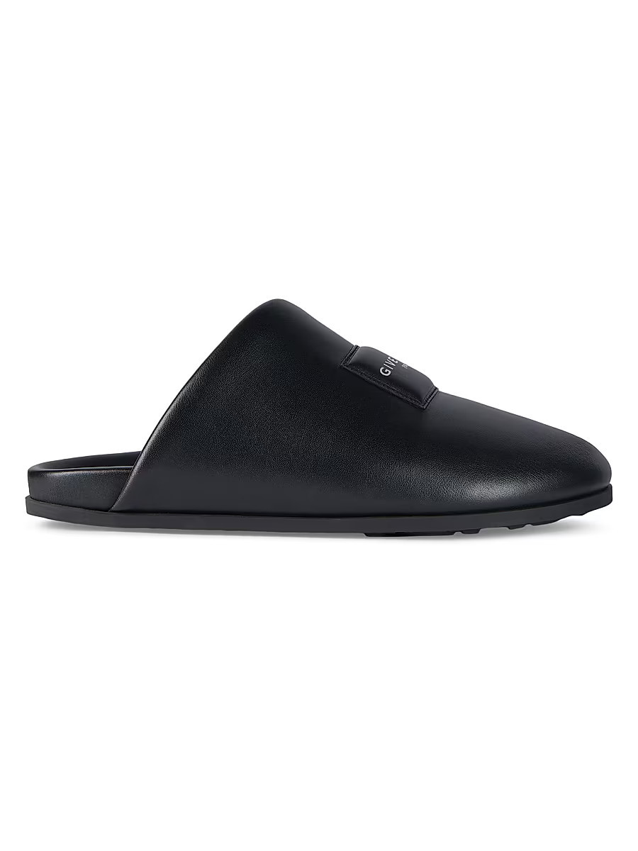 Men's Label Flat Mules in Nappa Leather - Black - Size 13 | Saks Fifth Avenue