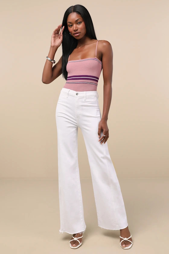 Far Out White Wide-Leg Seamed Raw Hem High-Rise Jeans | Lulus