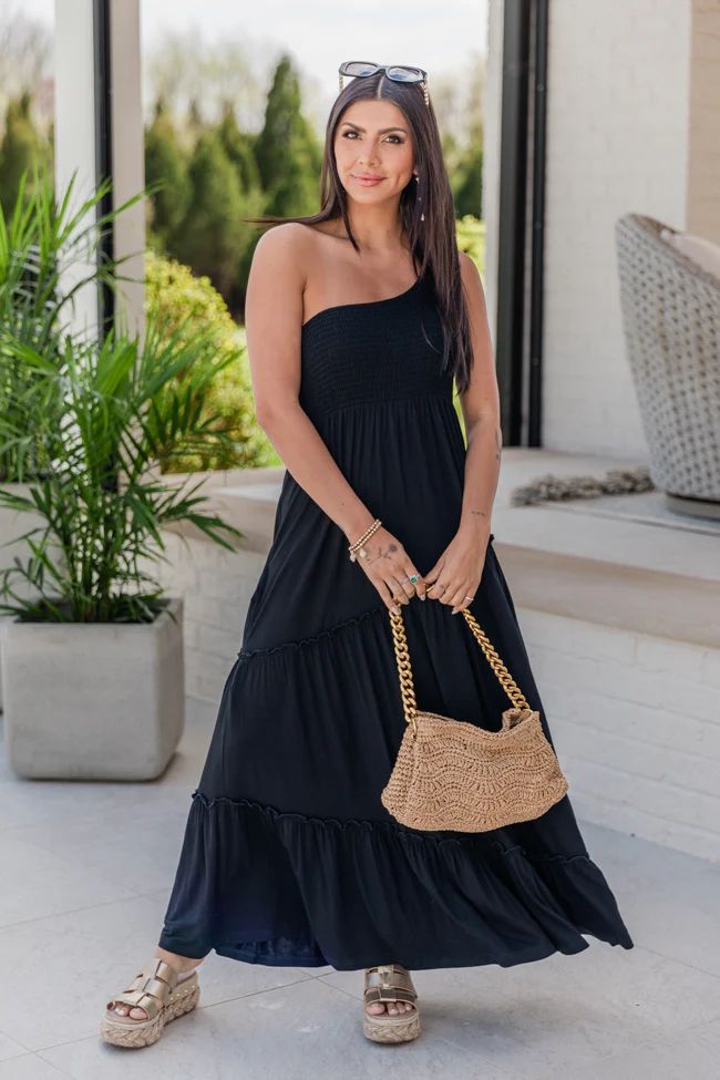 There In My Mind Black One Shoulder Dress | Pink Lily