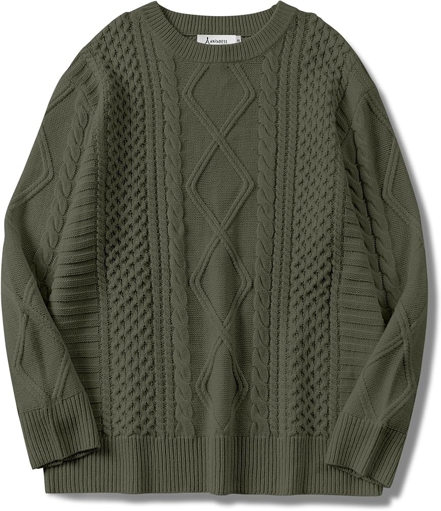 ANRABESS Sweaters for Women Oversized Cable Knit Fall Long Sleeve Crewneck Casual Pullover Sweate... | Amazon (US)