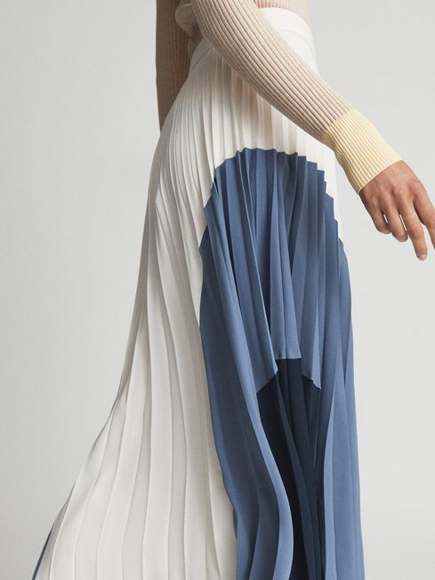 Reiss Blue Murphy Pleated Midi Skirt | Reiss US