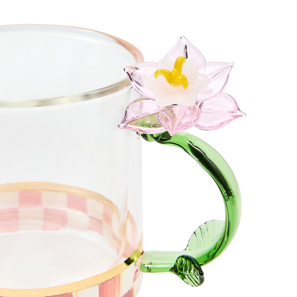 Rosy Check Flower Glass Mug | MacKenzie-Childs