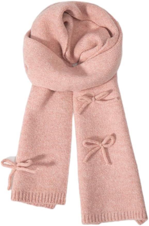 Winter Scarfs for Women Rich Solid Colors Chunky Knitted Scarf with Bow Fashion Warm Pashmina Sha... | Amazon (US)