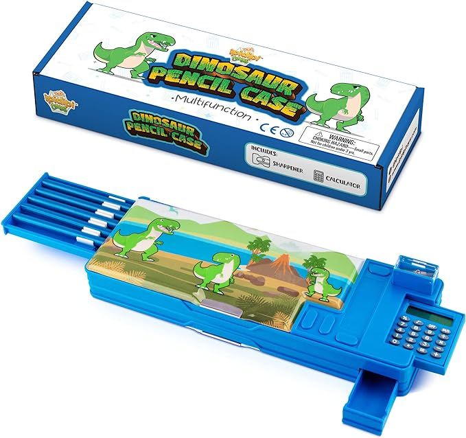 Pop Up Dinosaur Pencil Case for Kids, Multifunction Stationery Organizer Box with Calculator, Sha... | Amazon (US)