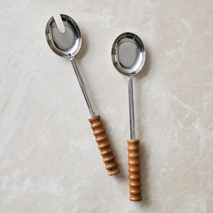 Groove Wood Salad Servers (Set of 2) | West Elm (US)