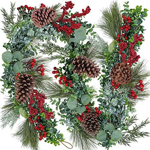 6' Long Artificial Eucalyptus and Pine Christmas Garland with Pine Cones Red Berries Pine Needles... | Amazon (US)