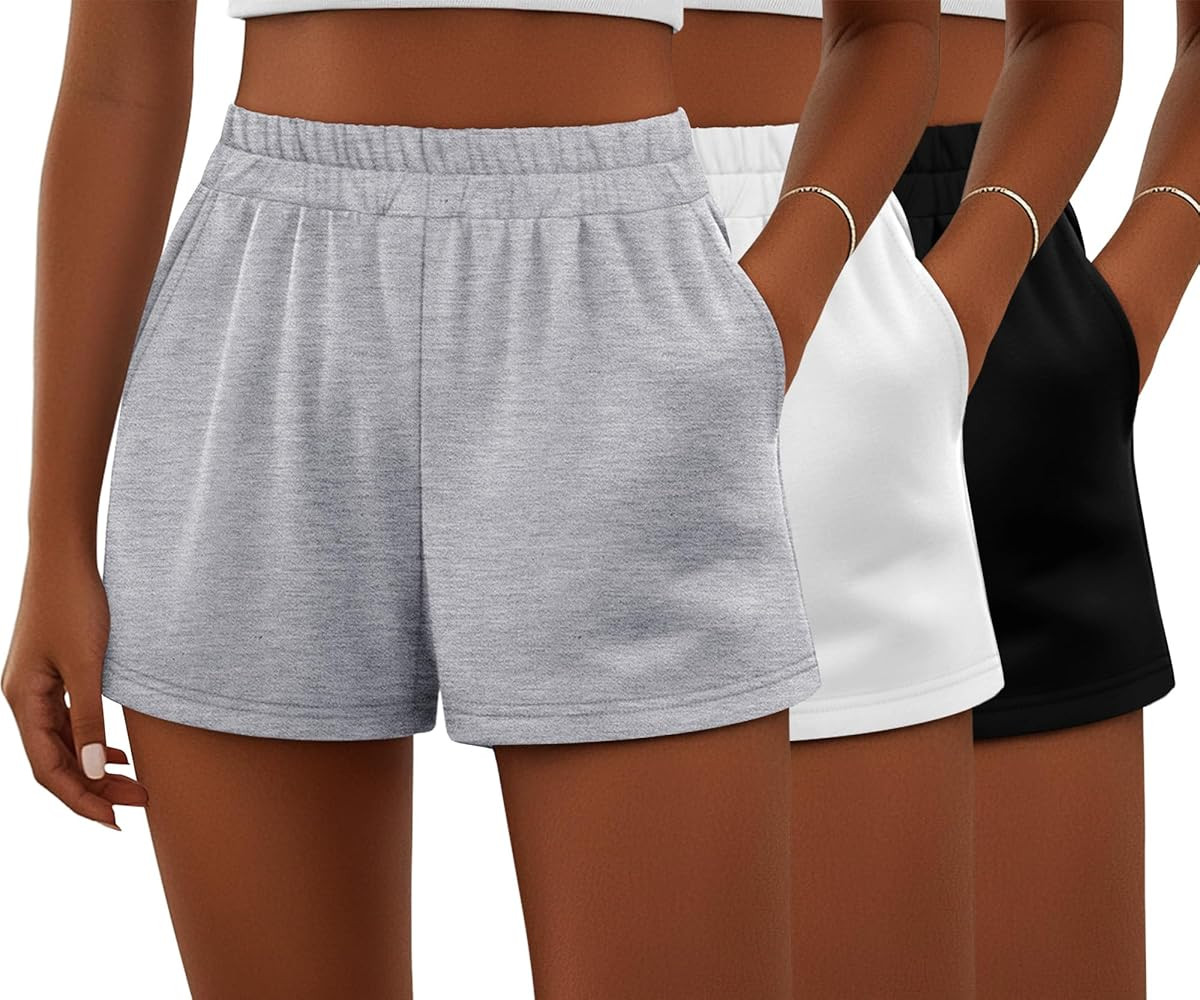Ficerd 3 Pack Women's Sweat Shorts, Elastic High Waist Casual Summer Lounge Comfy Athletic Shorts... | Amazon (US)
