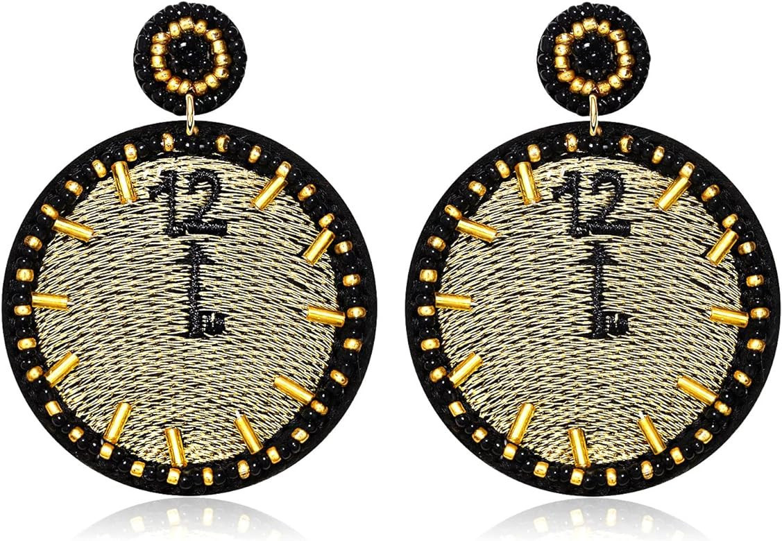 Holiday Earrings Happy New Year Earring for Women Beaded Clock Hat Cocktail Glass Dangle Earrings... | Amazon (US)