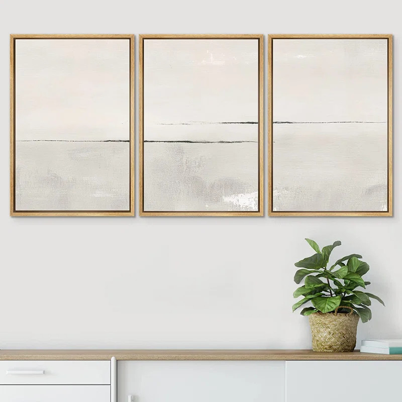 Modern Large Duotone Pastel Minimalist Landscape Subtle Wall Art Framed Canvas 3 Pieces Print | Wayfair North America