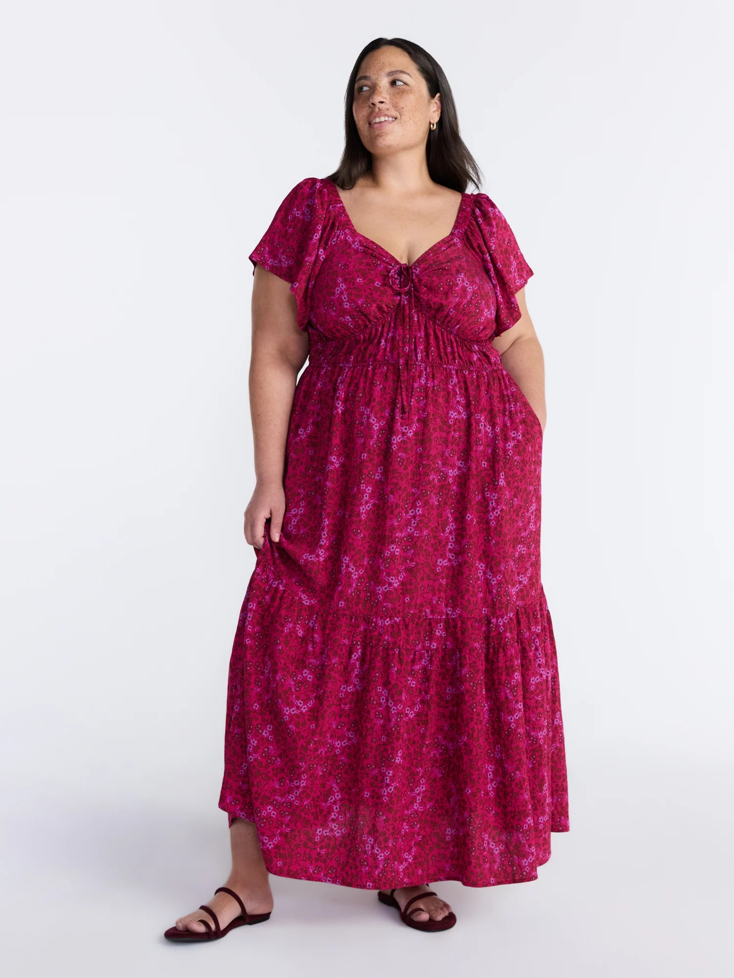 Terra & Sky Women’s Plus Sweetheart Maxi Dress with Short Flutter Sleeves, Sizes 0X-5X | Walmart (US)