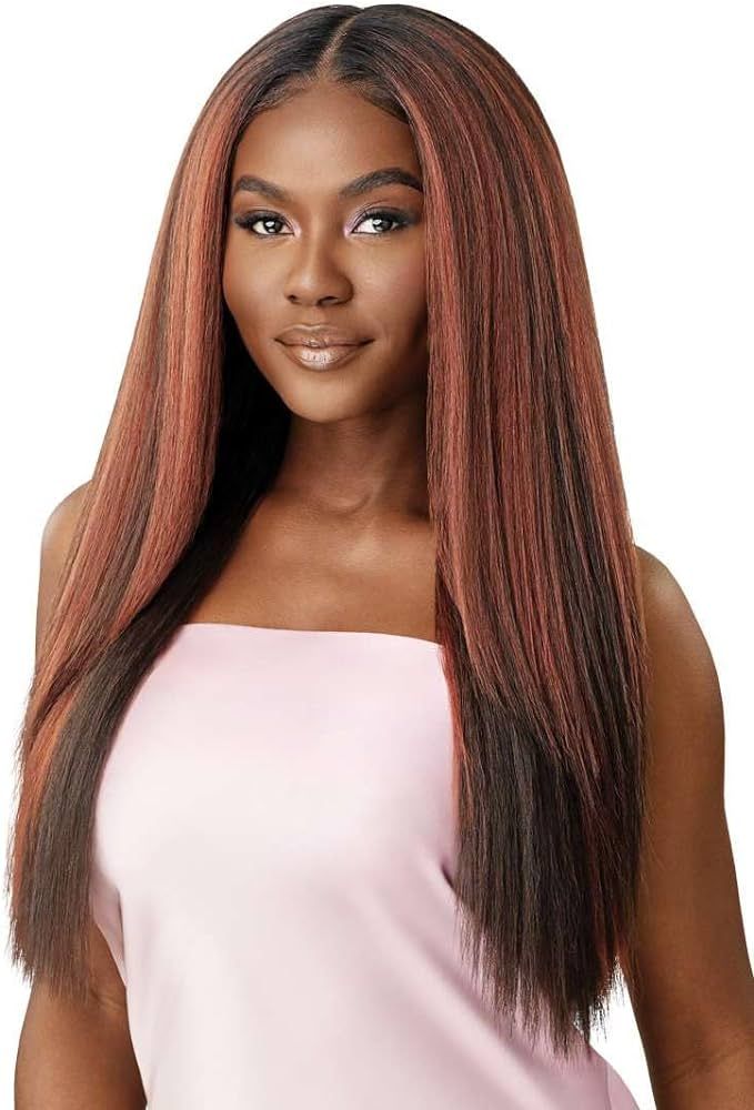 Outre Airtied 100% Fully Hand-Tied Wig - Human Hair Blend - Perm Yaki 26" (OFF BLACK 1B) | Amazon (US)