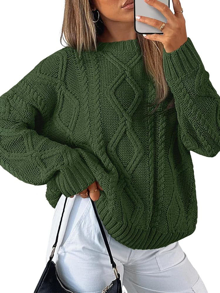 Trendy Queen Women's Oversized Cable Knit Crewneck Sweaters | Amazon (US)