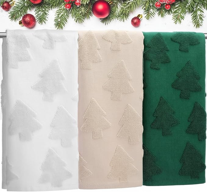 Oudain 3 Pcs 3D Jacquard Christmas Hand Towels for Bathroom 100% Cotton Christmas Tree Bath Towel... | Amazon (US)