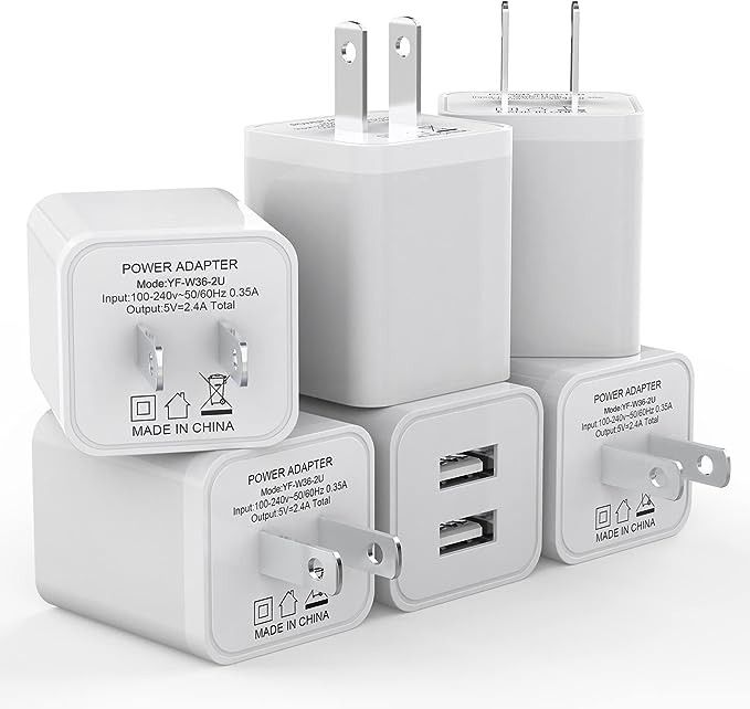6Pack USB Wall Charger, iGENJUN 2.4A Phone Charger Dual USB Port Cube Power Plug Adapter Fast Wal... | Amazon (US)