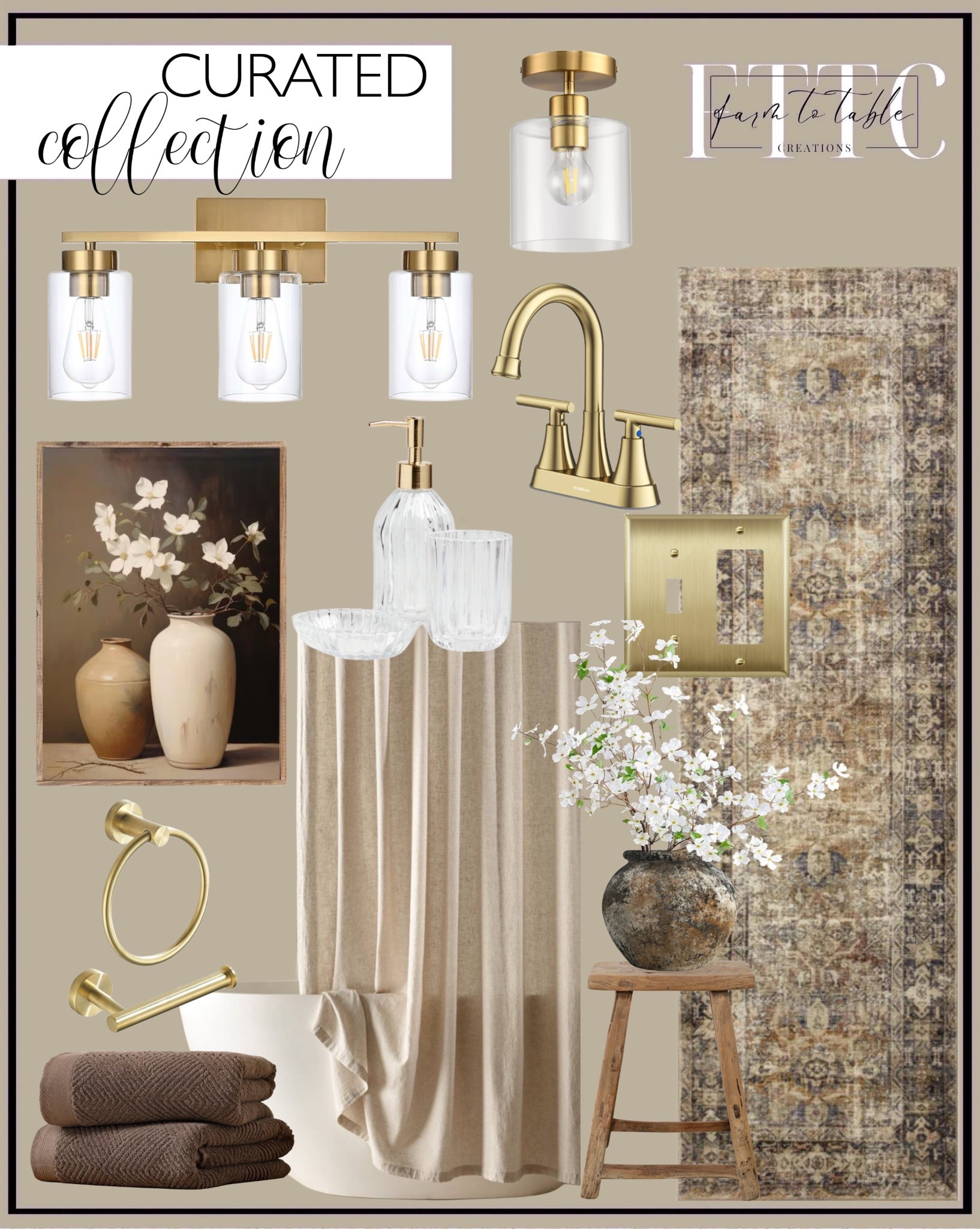 Curated Bathroom Collection. Follow @farmtotablecreations on Instagram for more inspiration.

Use code FARMTOTABLE for 15% off artwork. 

Neutral Bathroom | Counter Decor | bathroom lights | shower curtain | bathroom decor | bathroom artwork | neutral home decor | trending home decor 

#LTKFindsUnder50 #LTKSaleAlert #LTKHome