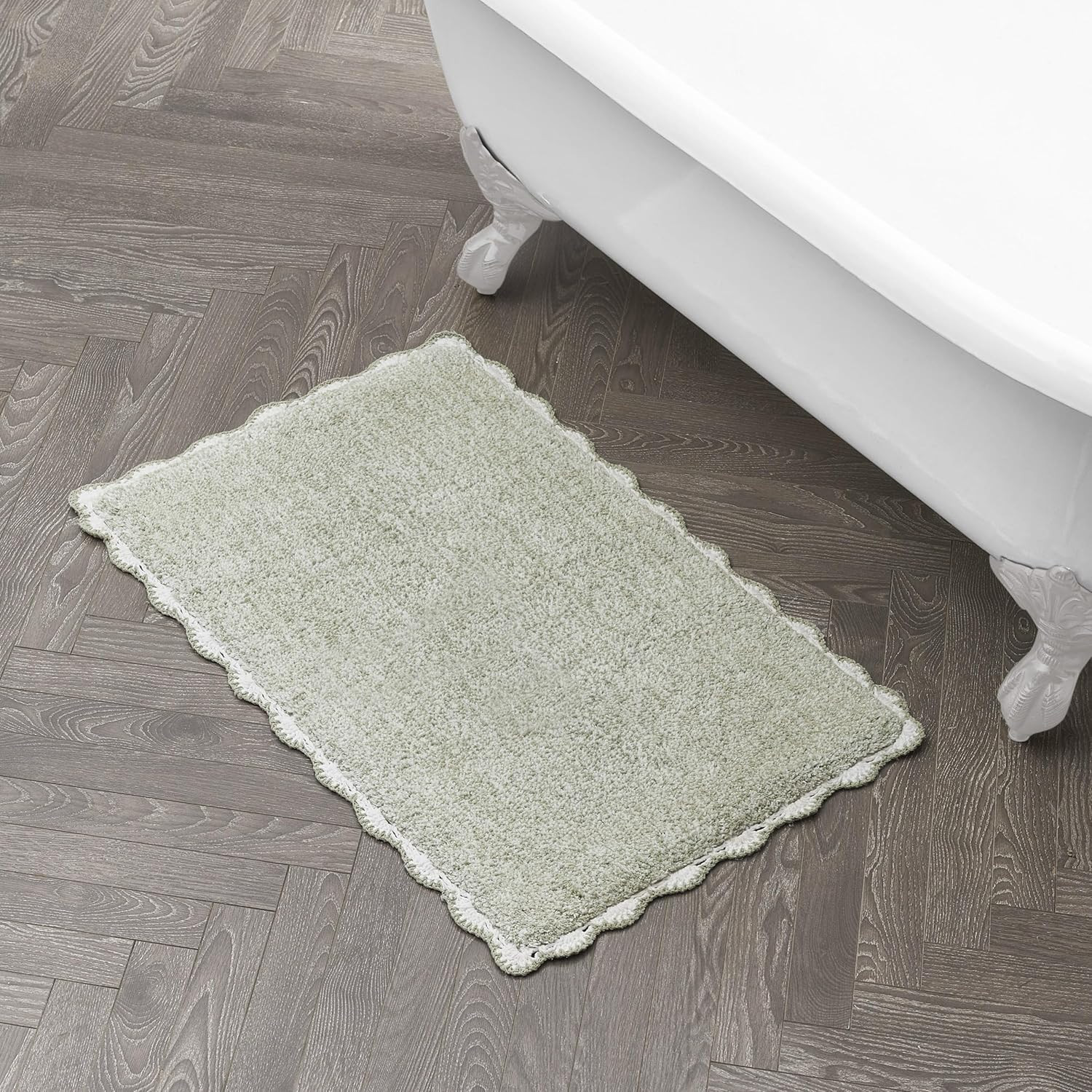 Laura Ashley Heathered Crochet Border 100% Cotton 20"x32" Skid-Resistant Bath Rug, Sage Green | Amazon (US)
