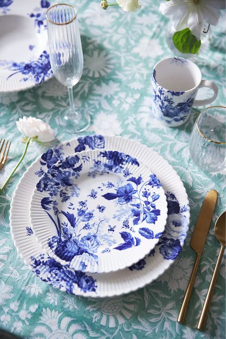 Blue botanical inspired dinnerware for weddings, home, and beyond! 💙  

#anthropologie #giftsforher #wineglasses #kitchen #diningroom #blue #placesetting #dinnerware #flatware

#LTKwedding #LTKSeasonal #LTKhome