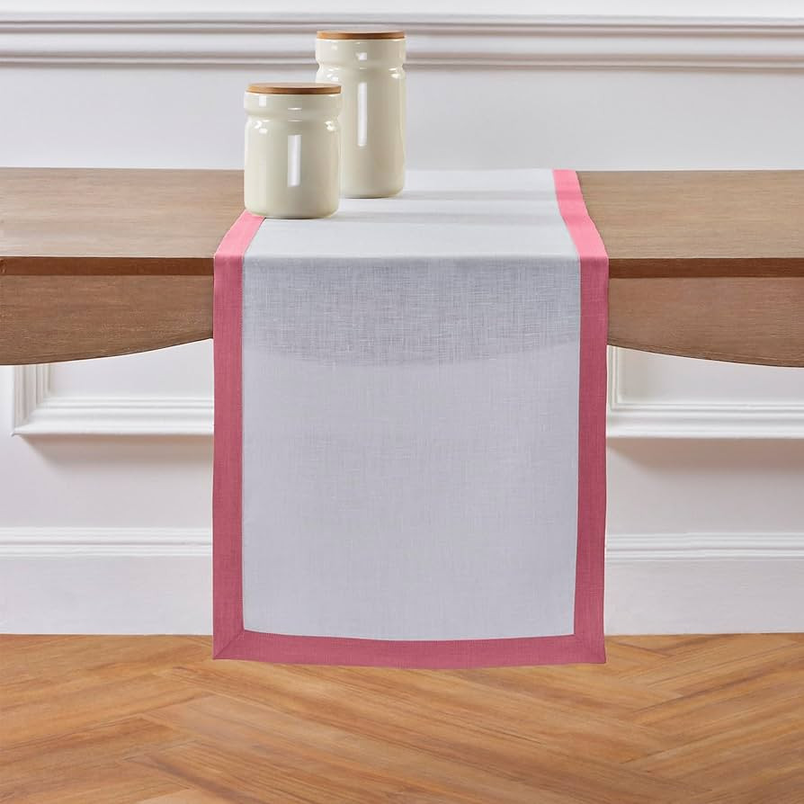 Solino Home Linen Table Runner 108 inches Long – 100% Pure Linen Pink Carnation and White Table... | Amazon (US)